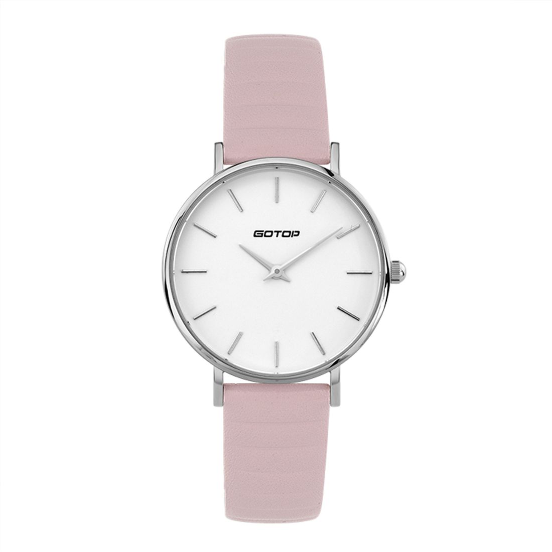 DW Style Silver And White Women's Watch With Pink Leather Strap